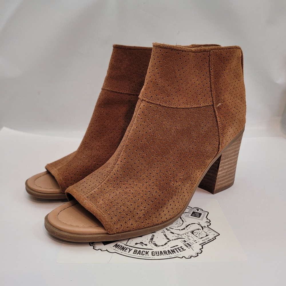 Franco Sarto Goldie Ankle Bootie Womens 8M Brown Perforated Suede Open Toe